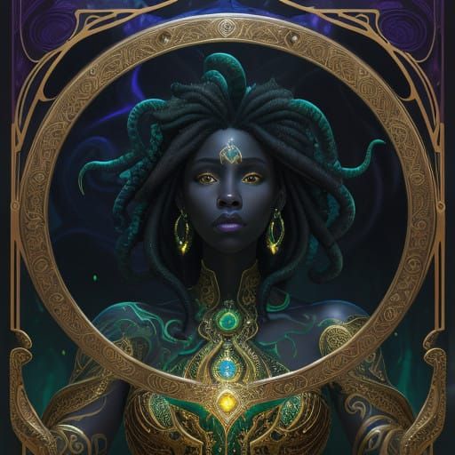 African American Octopus Queen Ursula in Emerald and Gold