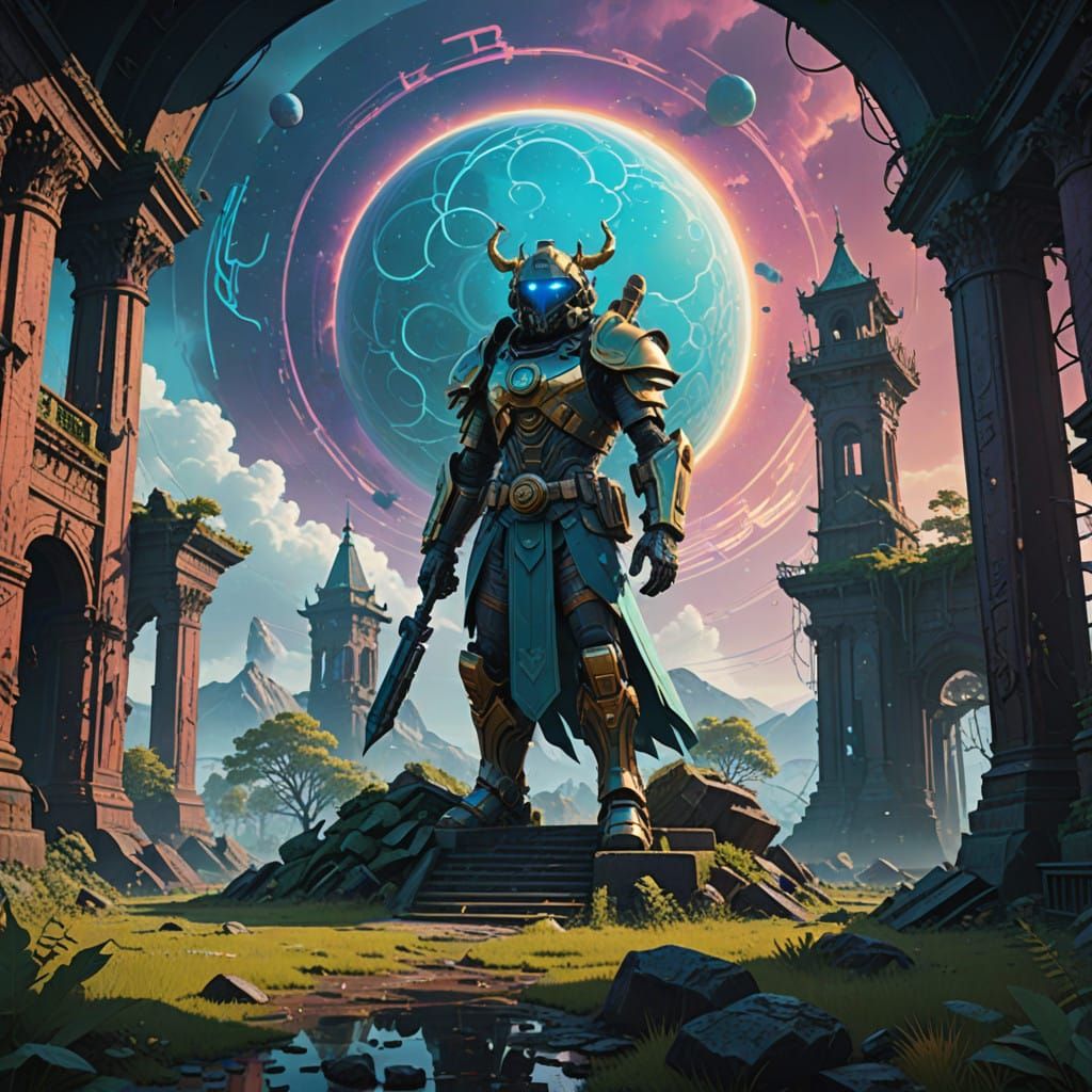 Ethereal Seraphim Warrior on Ancient Ruins