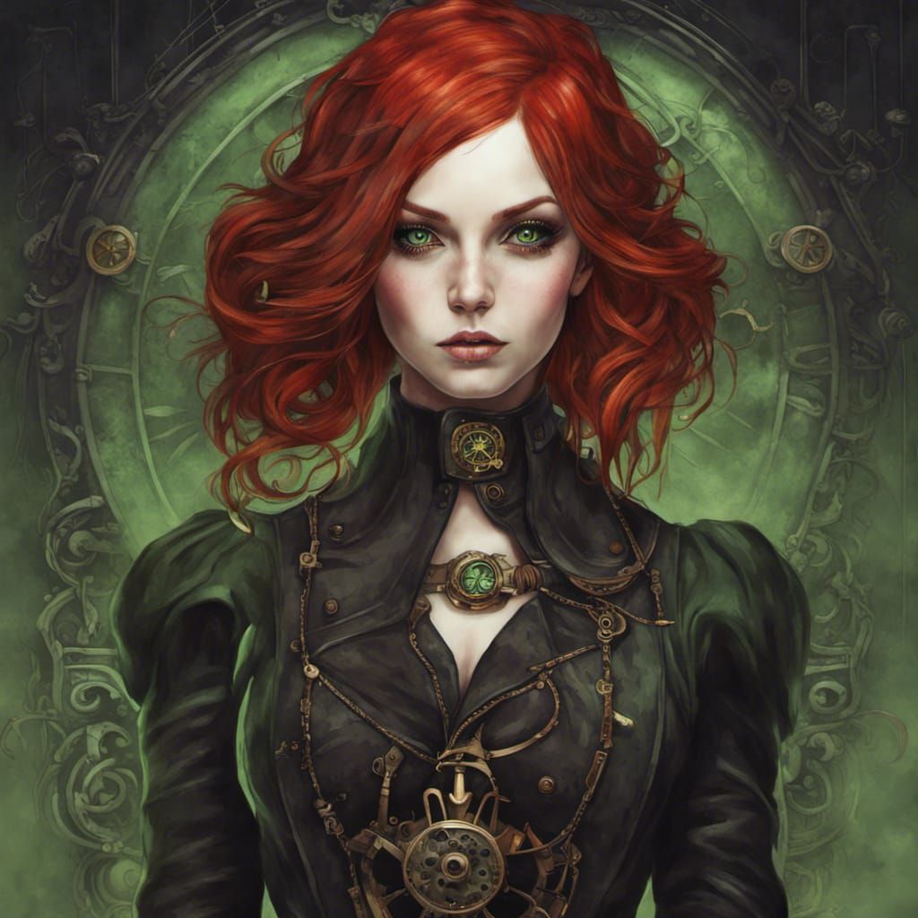 Enchanting Steampunk Girl Portrait with Red Hair