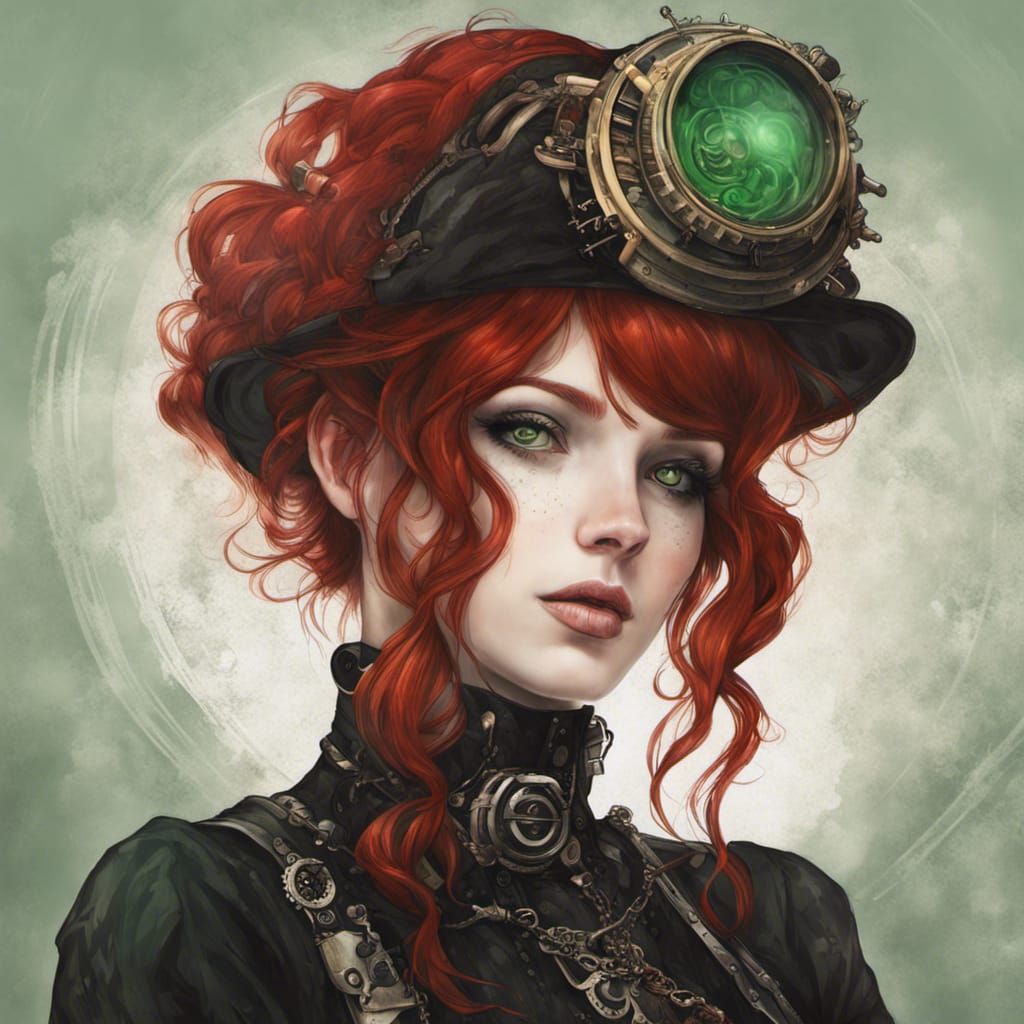 Steampunk Girl Portrait with Red and Black Hair