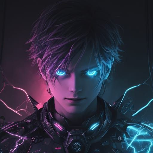 Boy with Voltage Eyes in Dark Surrealism