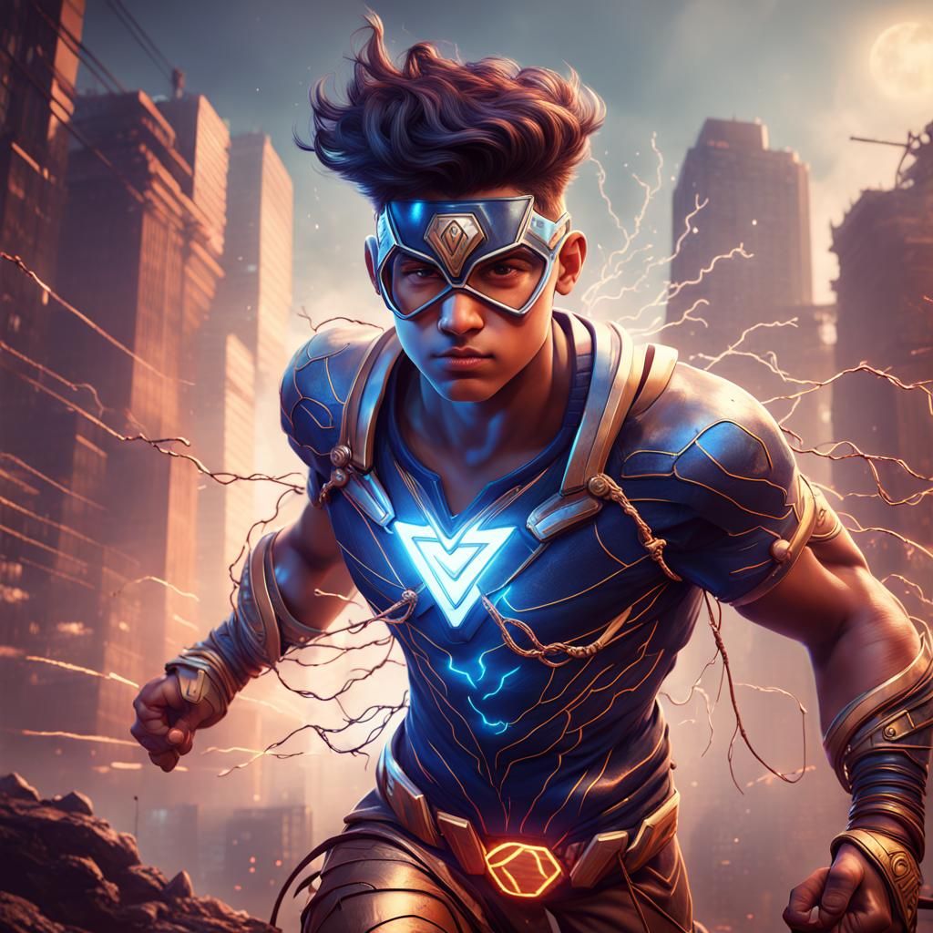 Indian Boy Electricity Superhero Concept Art