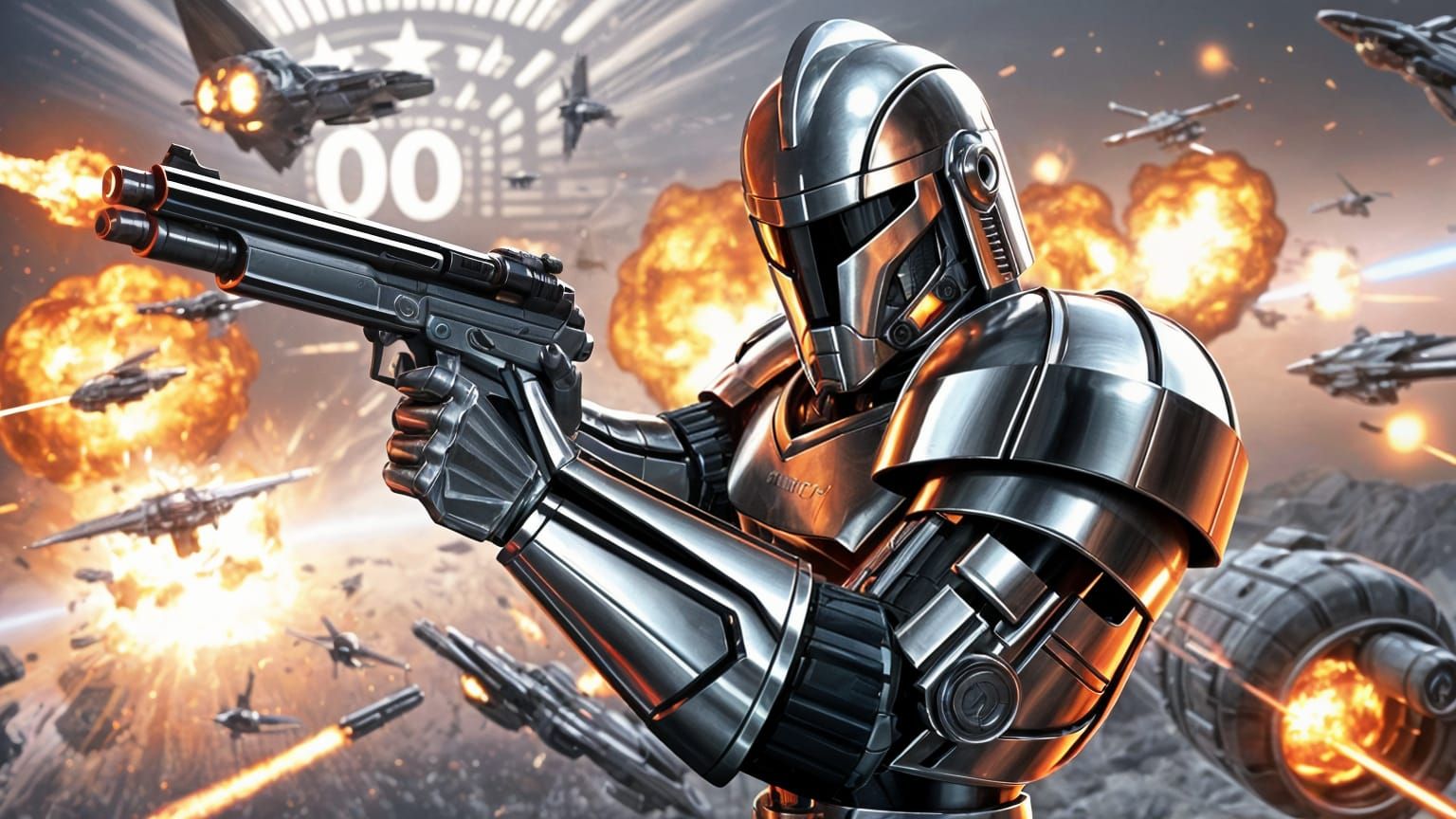 Chrome Cylon Draws Gun in Epic Sci-Fi Battle