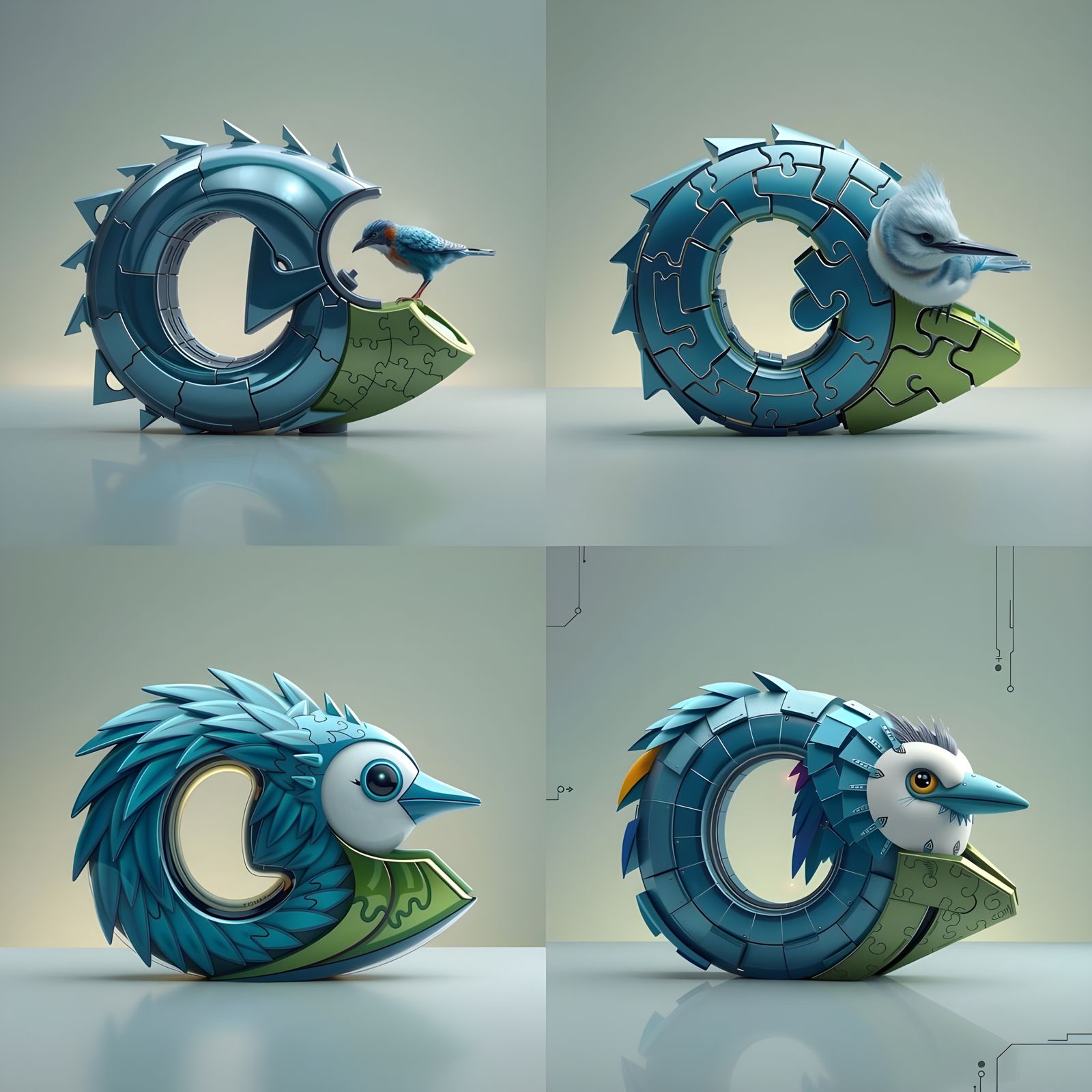 Metallic Blue O with Blue Thunderbird in Digital Art Puzzle ...