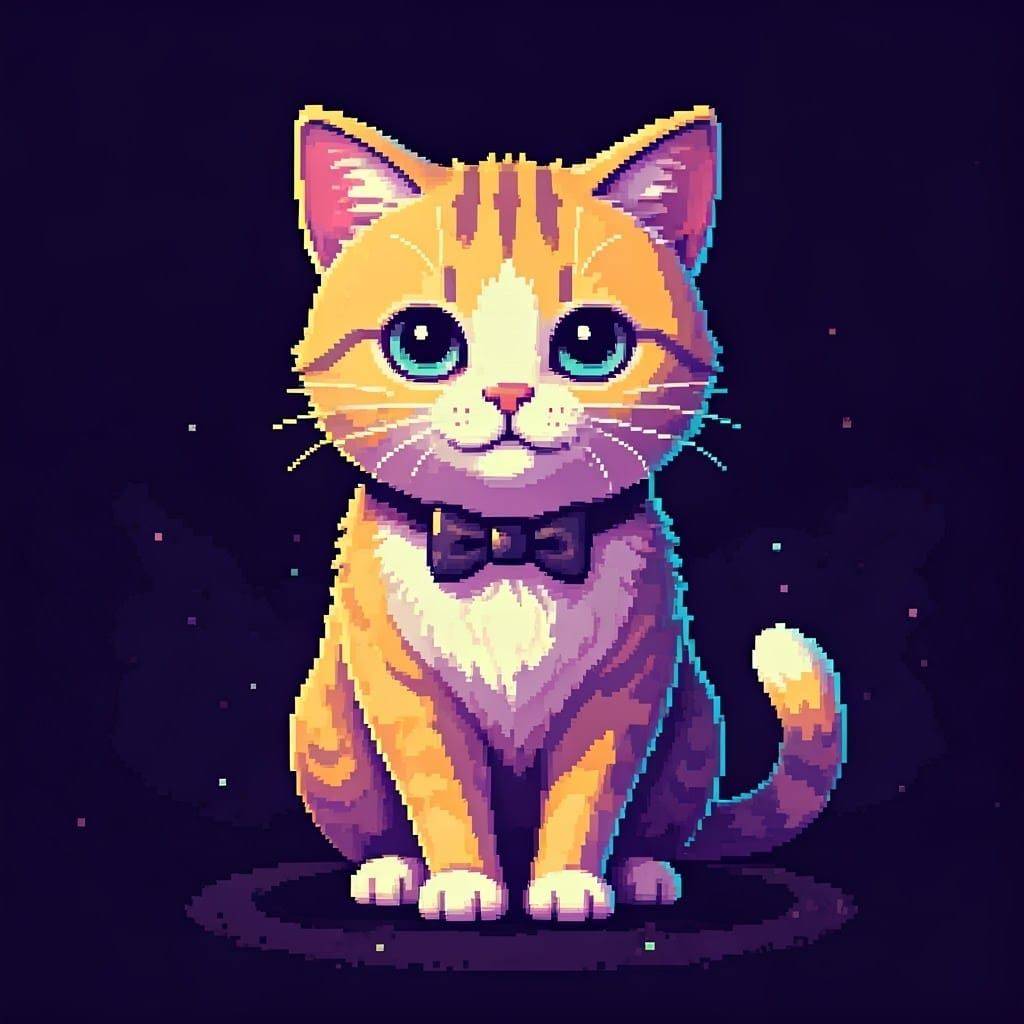 Pixel Art Cat with Bow Tie in 8-bit Style