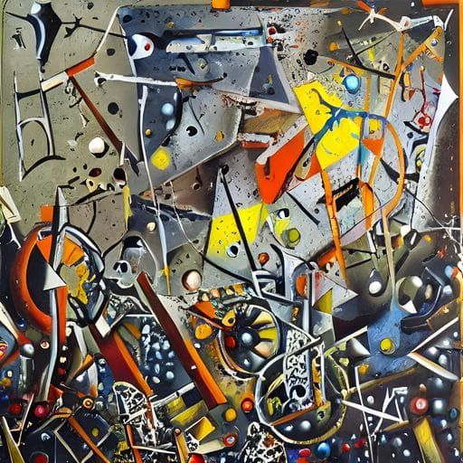 Abstract Expressionist Painting with Splattered Primary Colo...