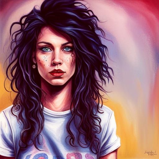 Punk Rock Girl Portrait in 1980s Art Style