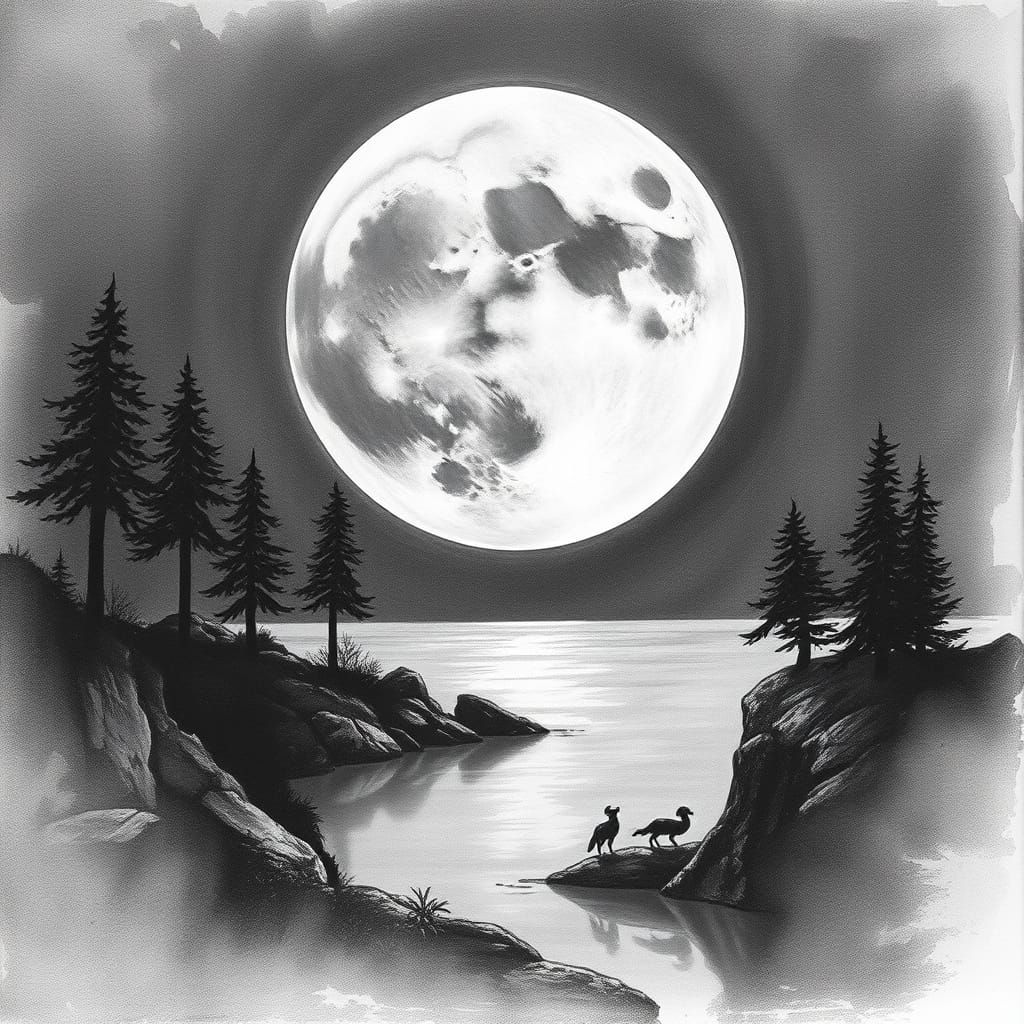 Ethereal Lunar Landscape in Charcoal