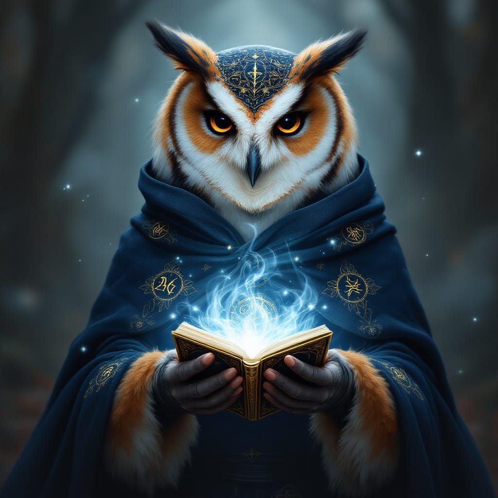 Owlfolk Paladin with Tarot Cards in Mystical Light