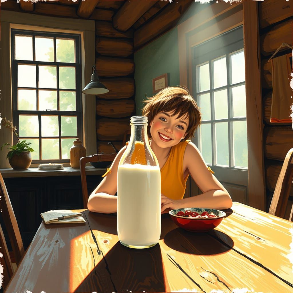 Rustic Morning Moment with Glass of Cold Milk