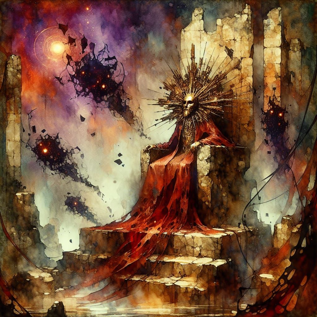 Expressionistic Watercolor of a Decaying King