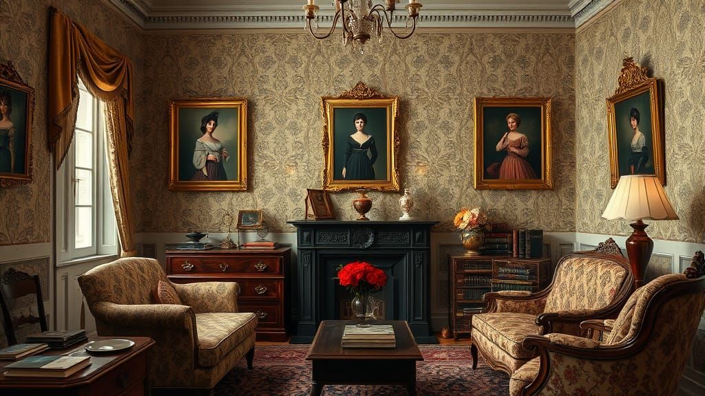 Elegant Victorian Boudoir with Classic Portraits and Ornate ...