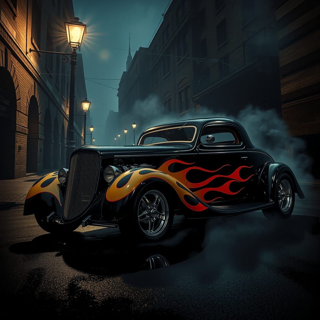 Film Noir Hot Rod Double Exposure Portrait