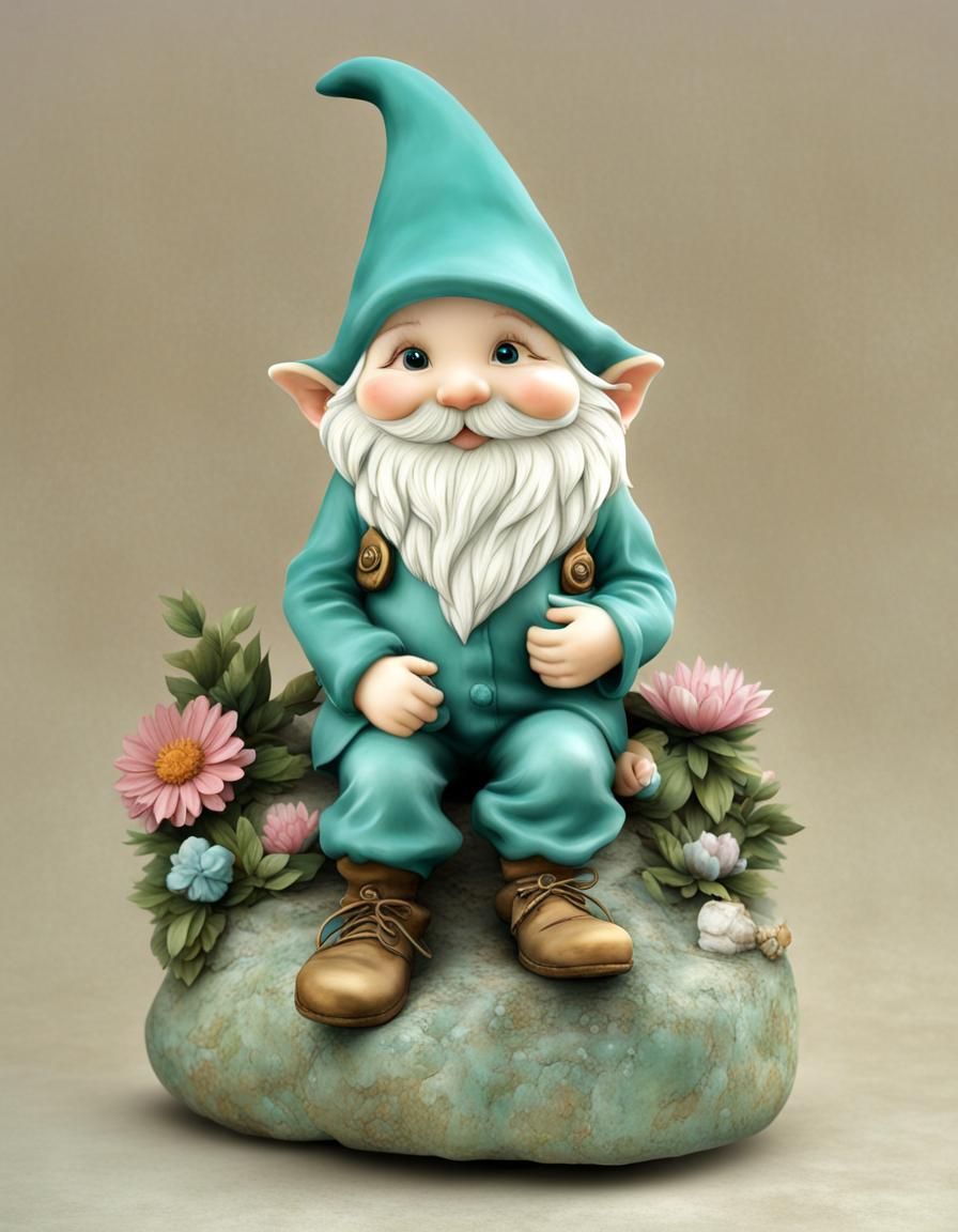 Adorable Teal Gnome in Meadow, Illustrative Style