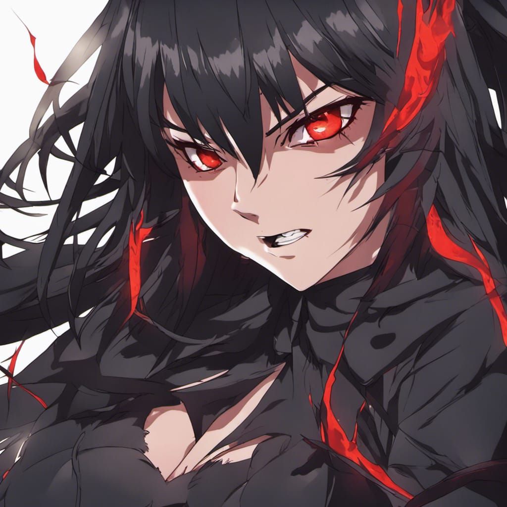 Angry Anime Vampire Woman with Fiery Eyes