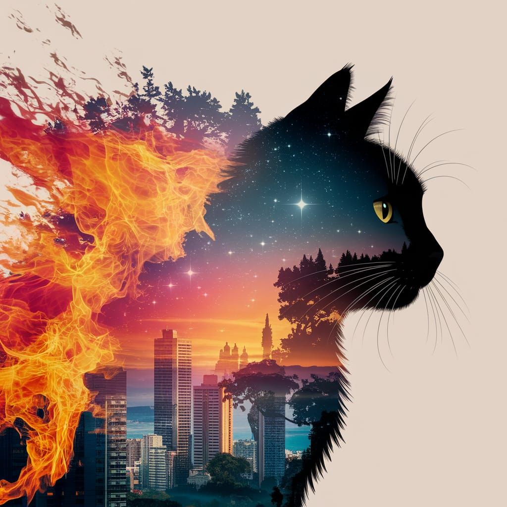 Fiery Urban Landscape Merging with Nature