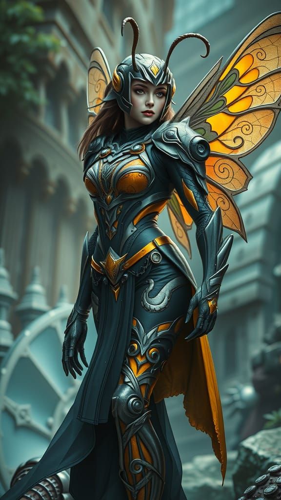 Busty Wasp Lady: Fantasy Monster in Digital Art