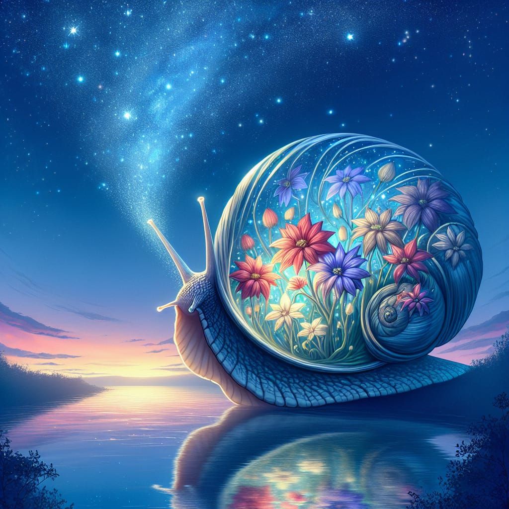 Enchanted Snail with Flower Shell at Twilight