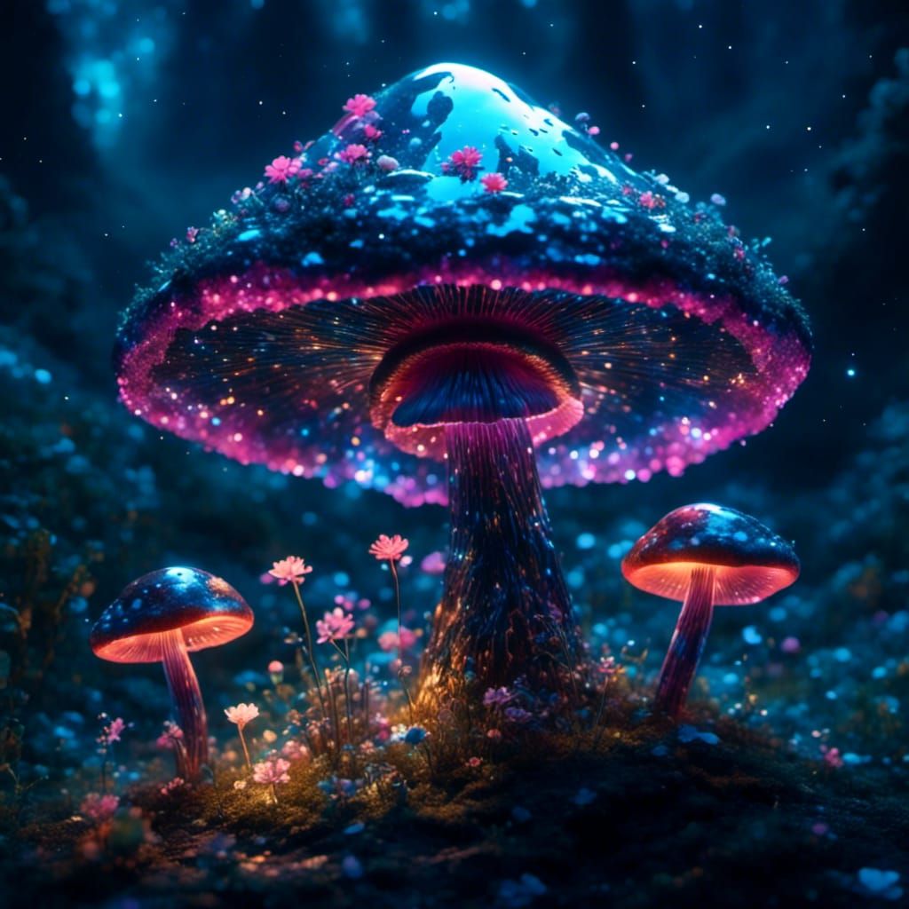 Bioluminescent Glass Mushroom in Detailed Matte Painting