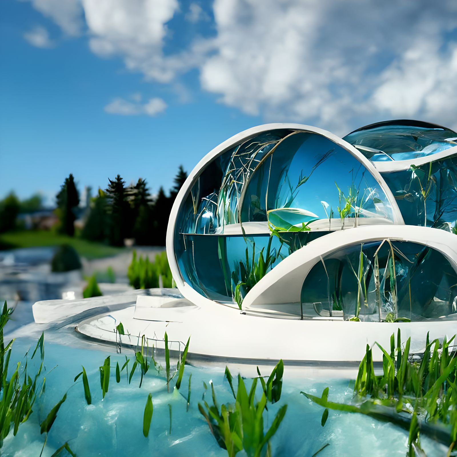 Futuristic Fishbowl Building with Organic Solarpunk Architec...