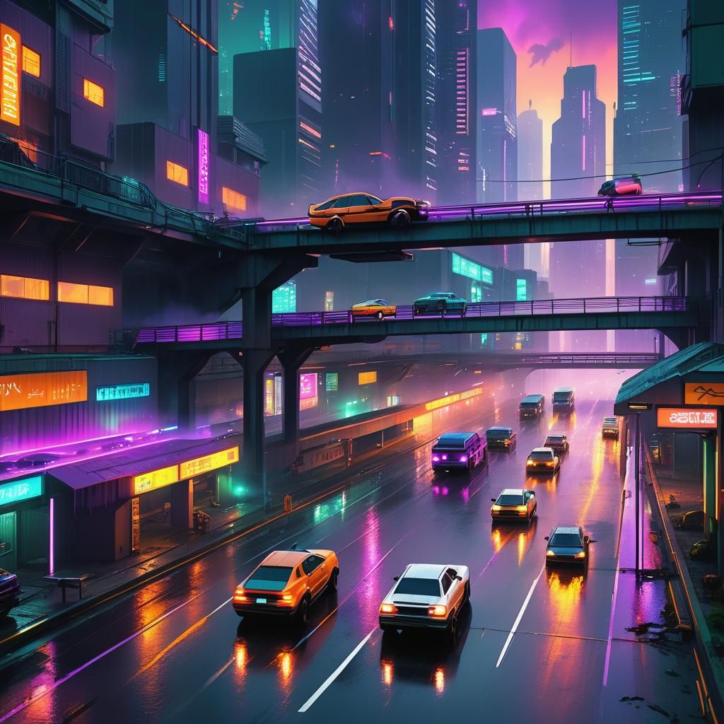 Vibrant Cyberpunk Cityscape at Night