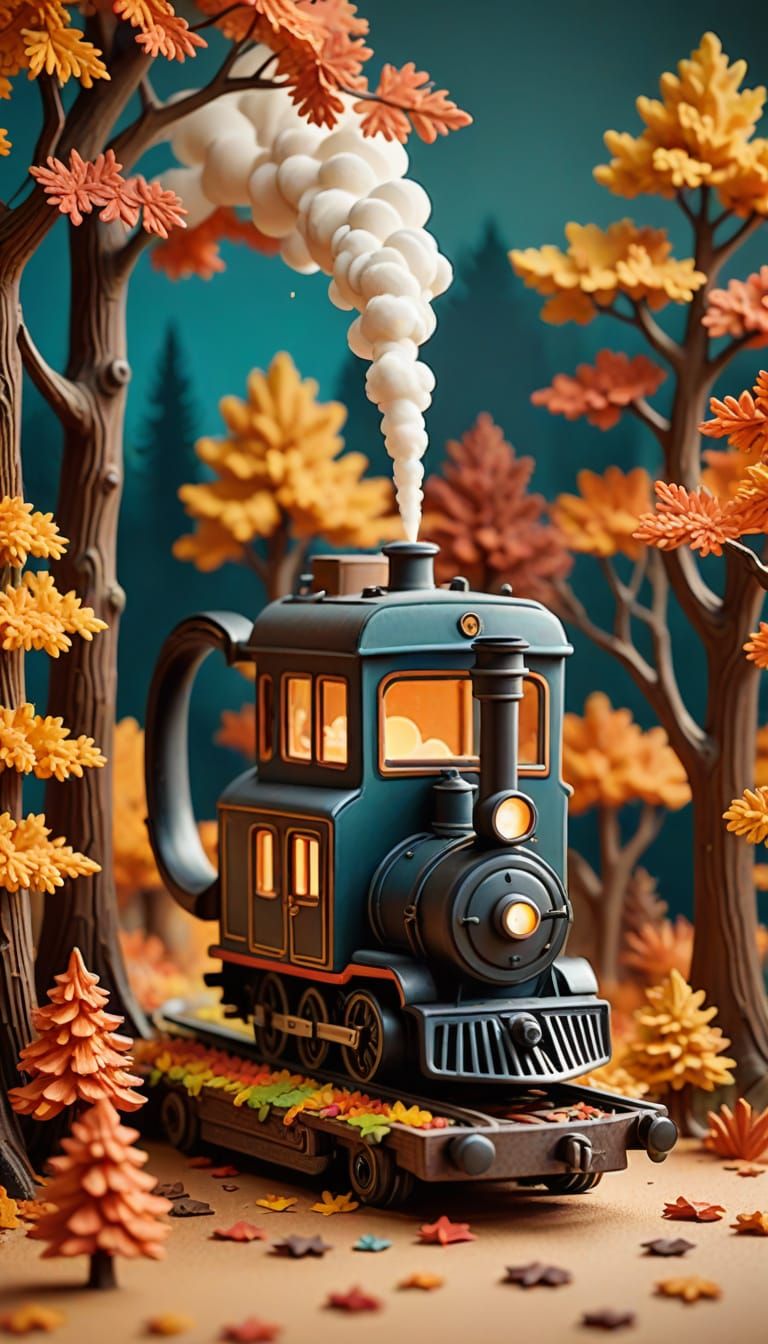 Tiny Steam Train in Autumn Ceramic Mug Diorama