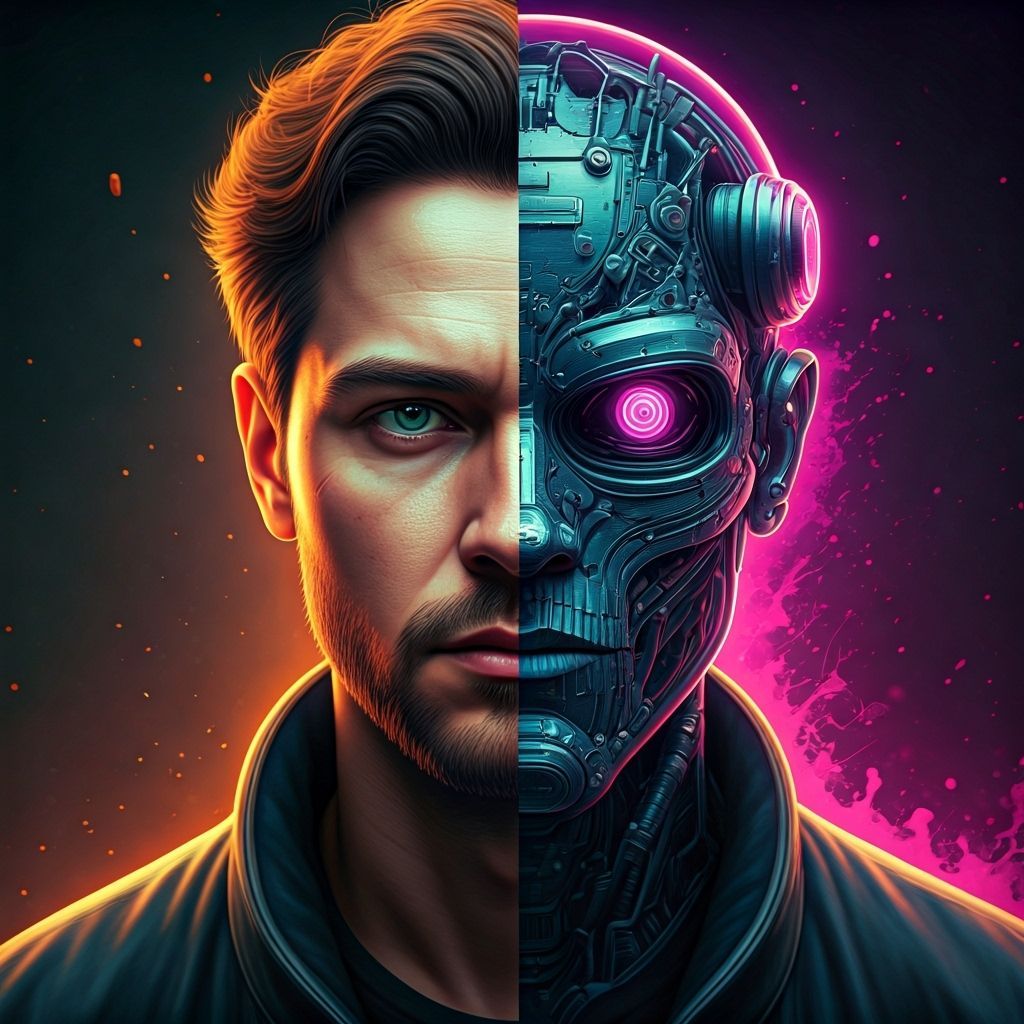 Cyberpunk Cyborg Split Image in 8K