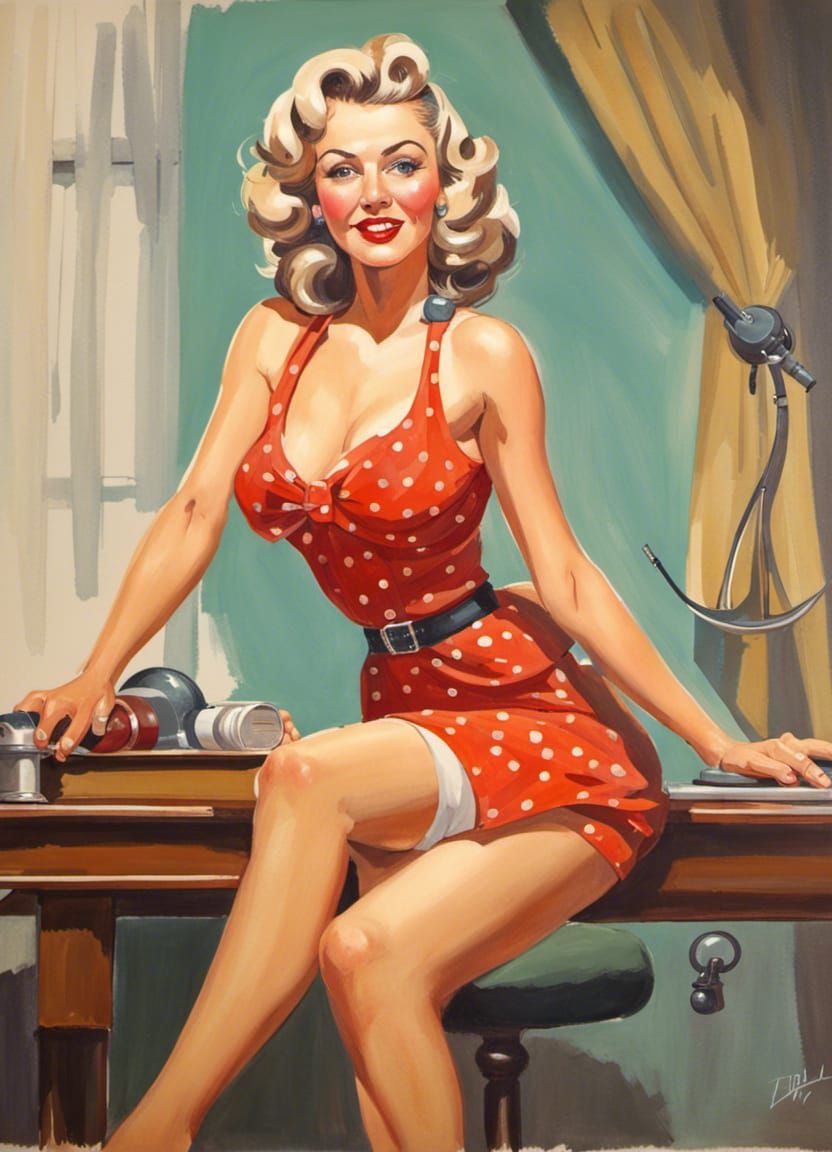 Pin-Up Girl Portrait in Gouache Style
