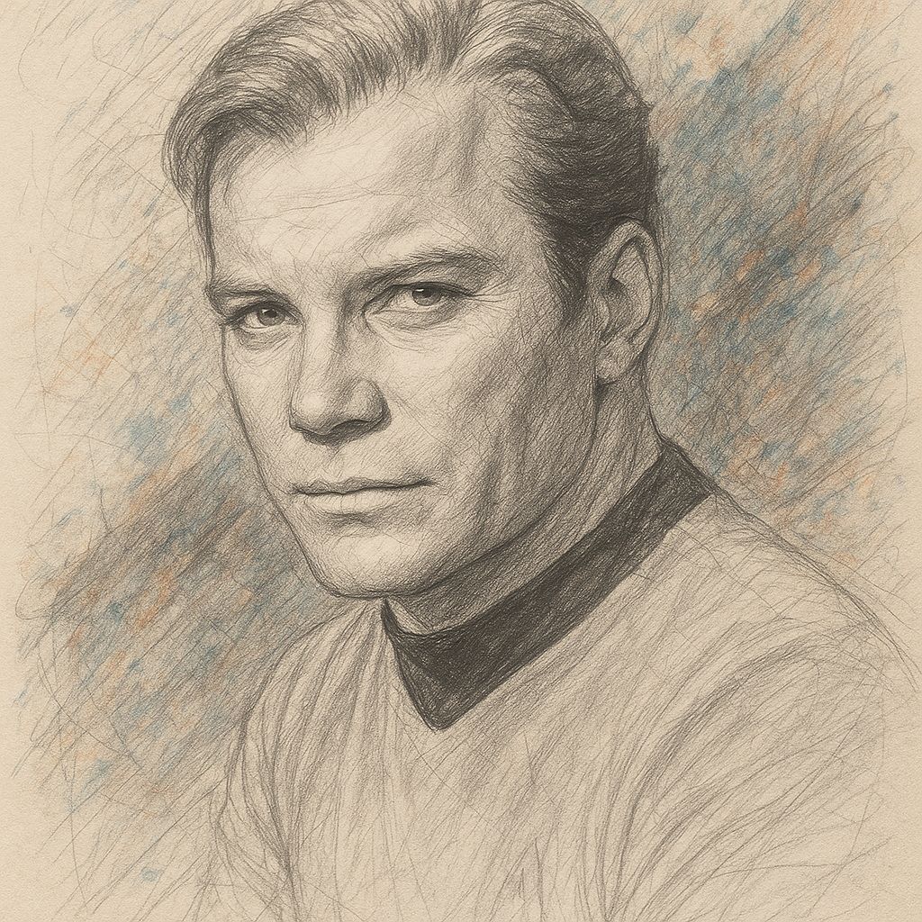 Hyperrealistic Captain Kirk in Splash Art Style