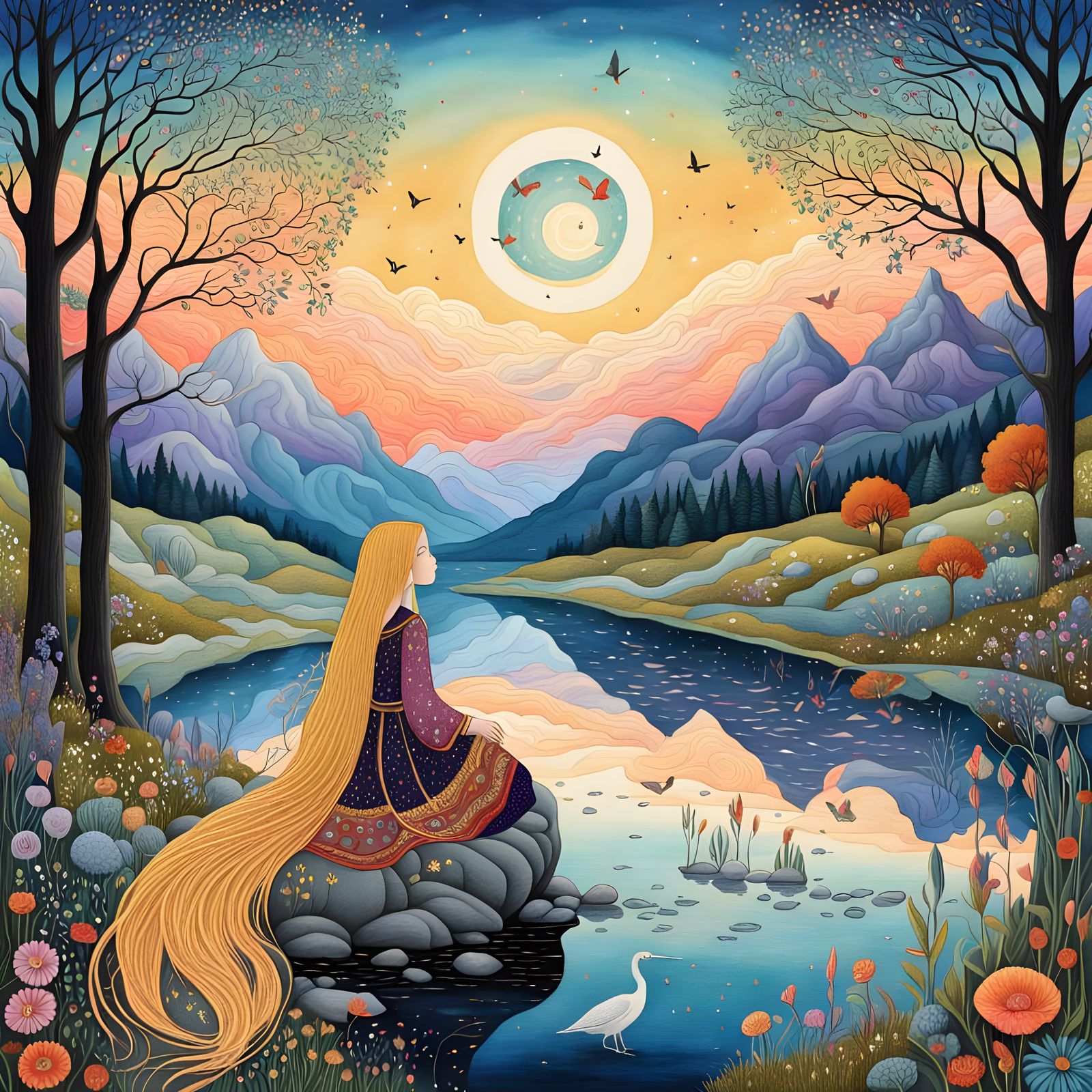 Dreamlike Surrealistic Landscape with Whimsical Elements and...