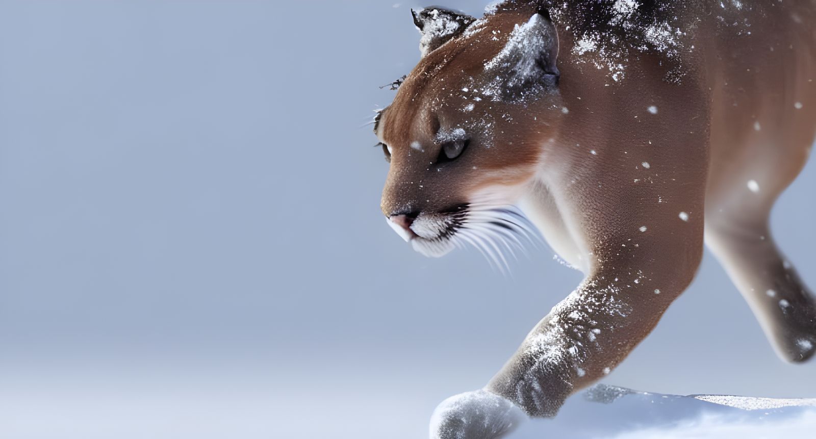 Photorealistic Puma Walking in Snow