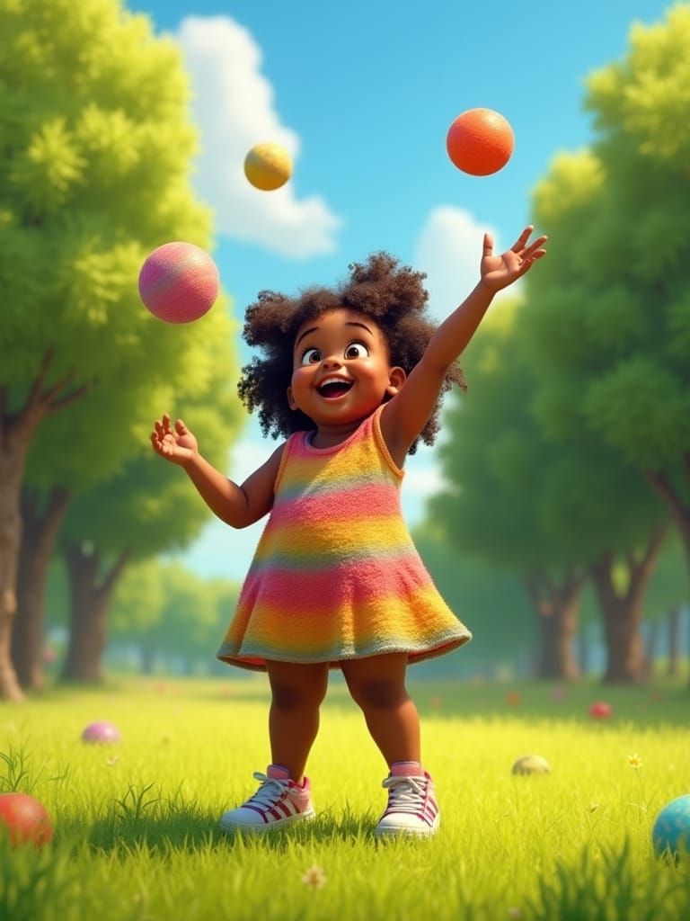 Joyful Black Child Juggling in a Sunny Park