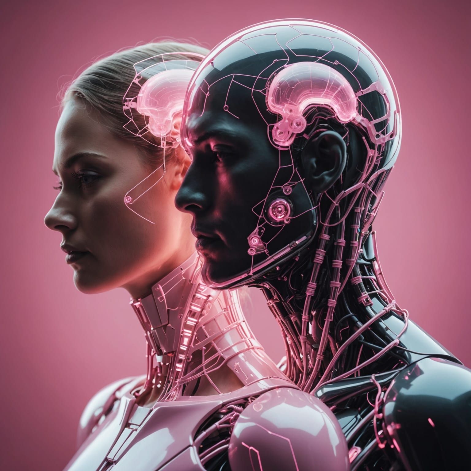 Cybernetic Couple Double Exposure with Human Personas