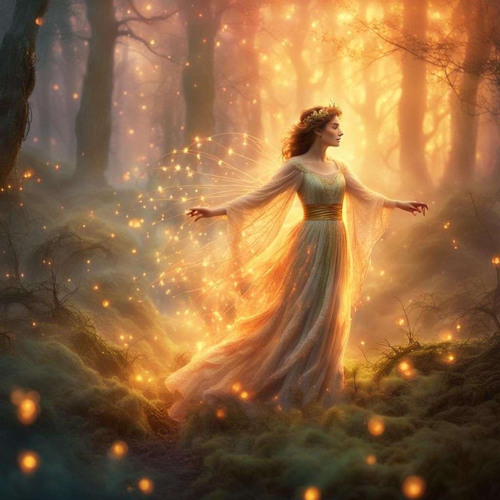 Ethereal Fairy in Mystical Forest, Watercolor Style