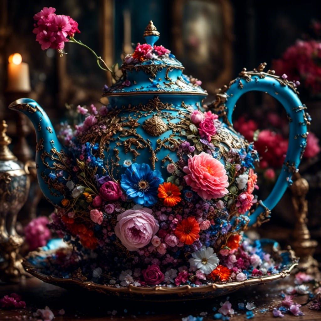 Flowering Teapot: Hyperrealistic Still Life