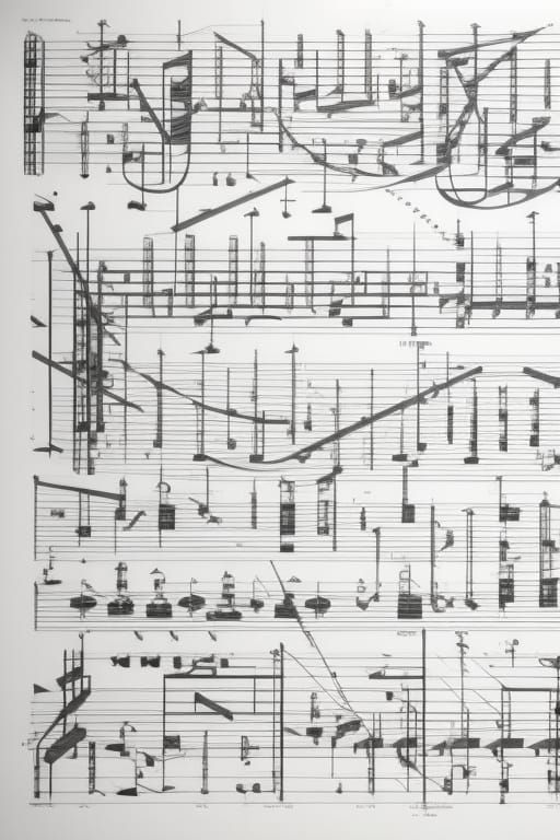 Abstract 3D Musical Score in Black and White