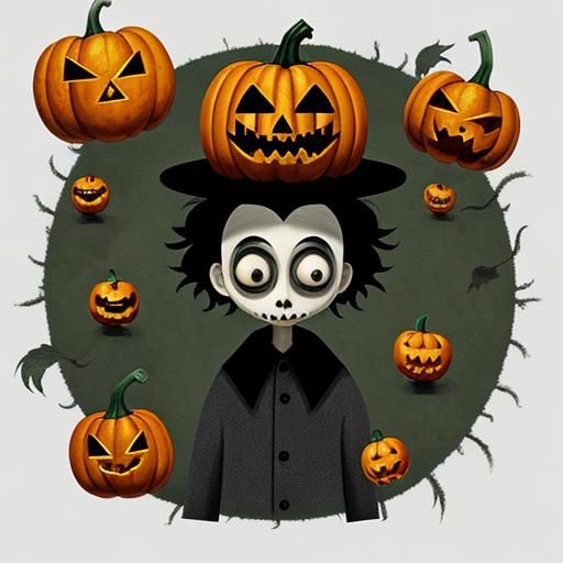 Pumpkin Head Character in Tim Burton Style