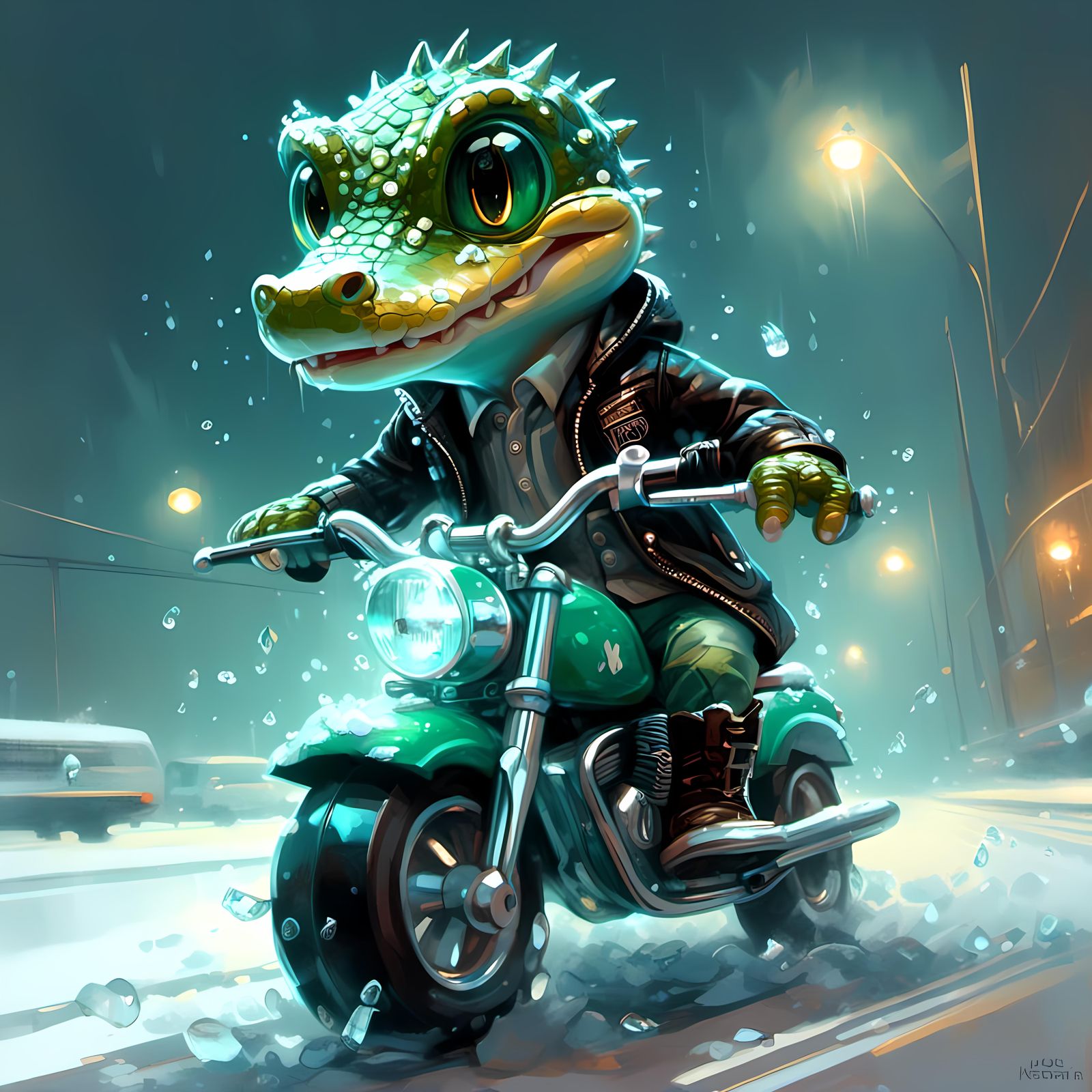 Crystal Alligator Biker on Highway Art