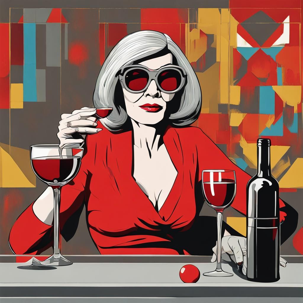 Pop Art: Woman with Wine and Toy Monkey