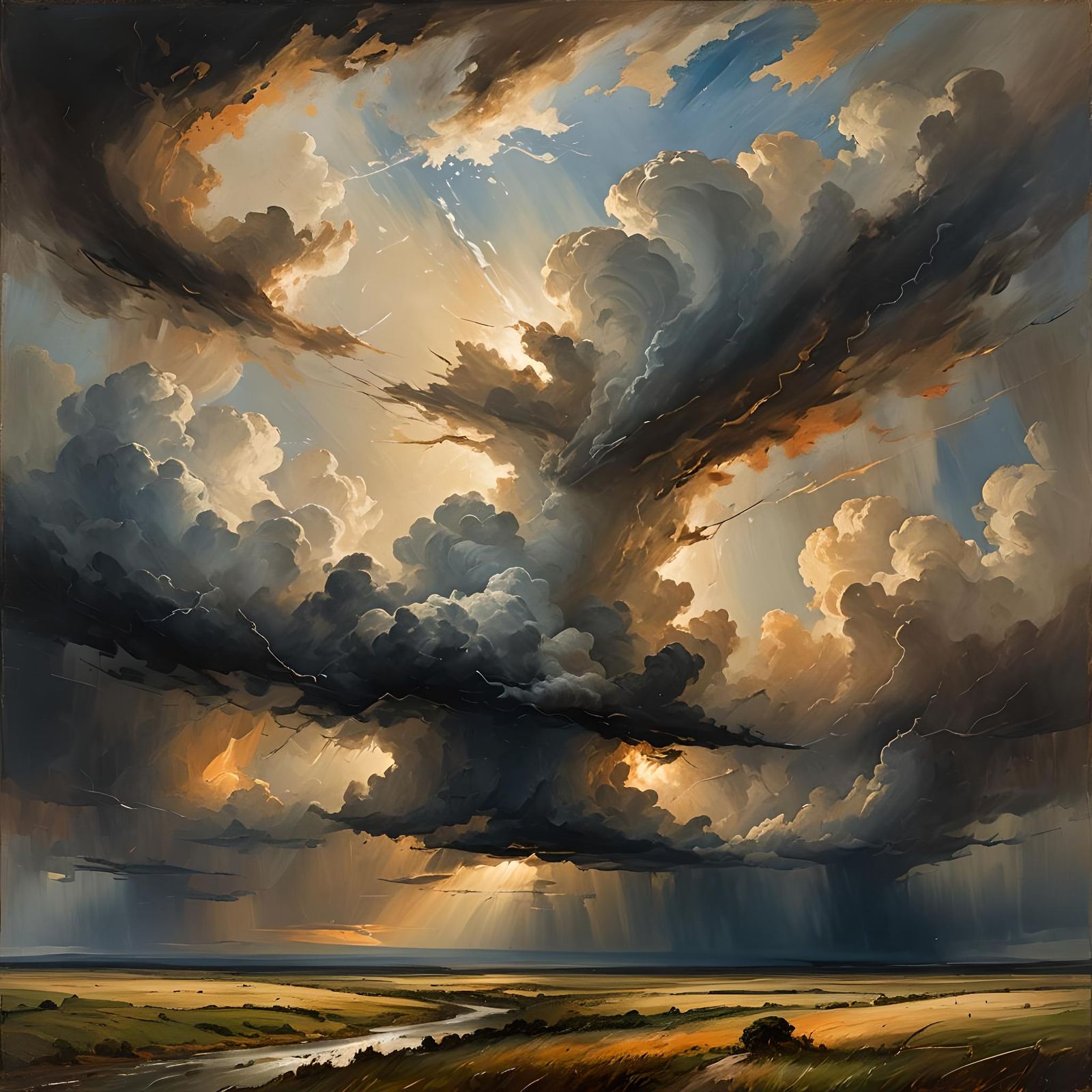 Dramatic Brushland Sky with Sweeping Clouds