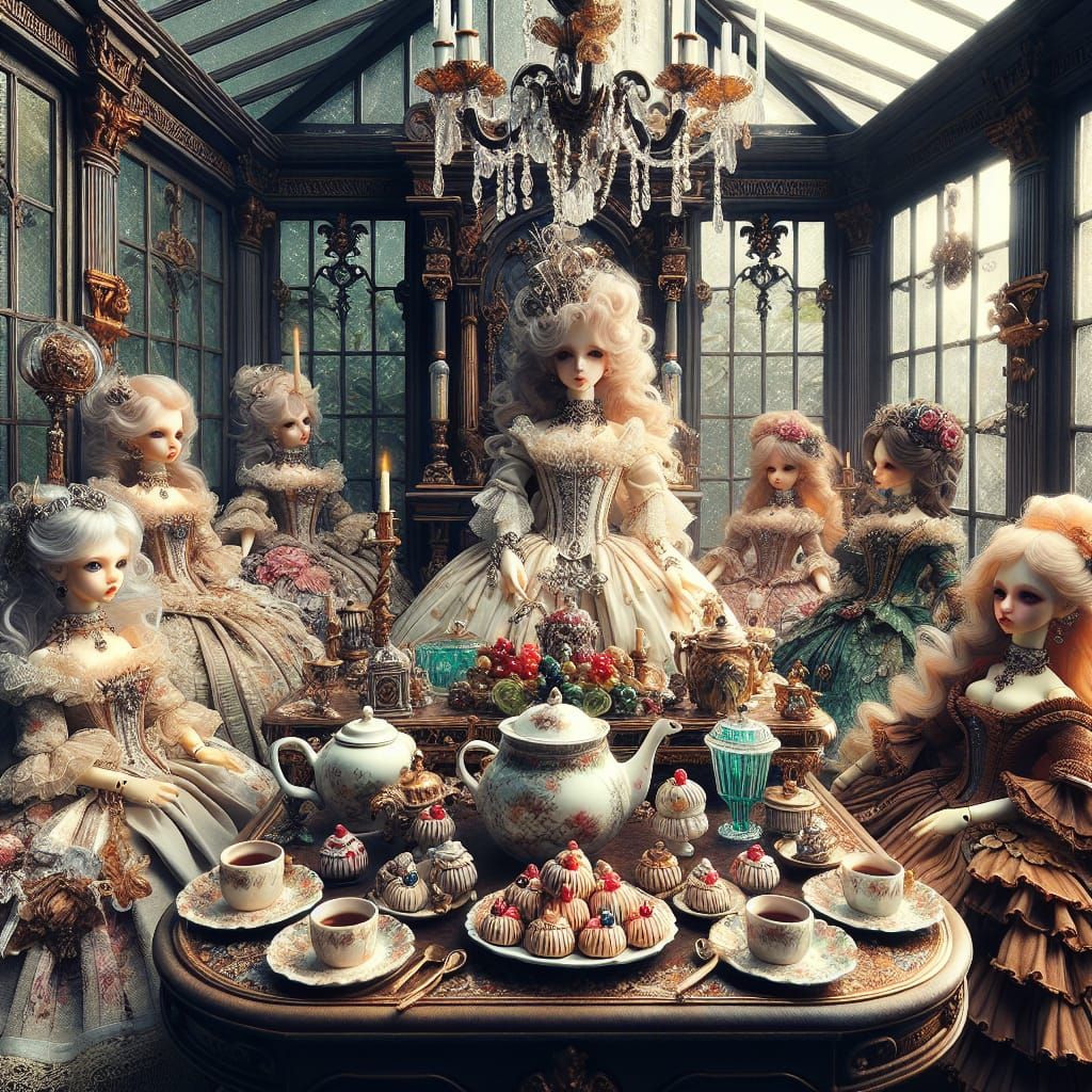 Baroque Dolls Tea Party in 3D Art Style