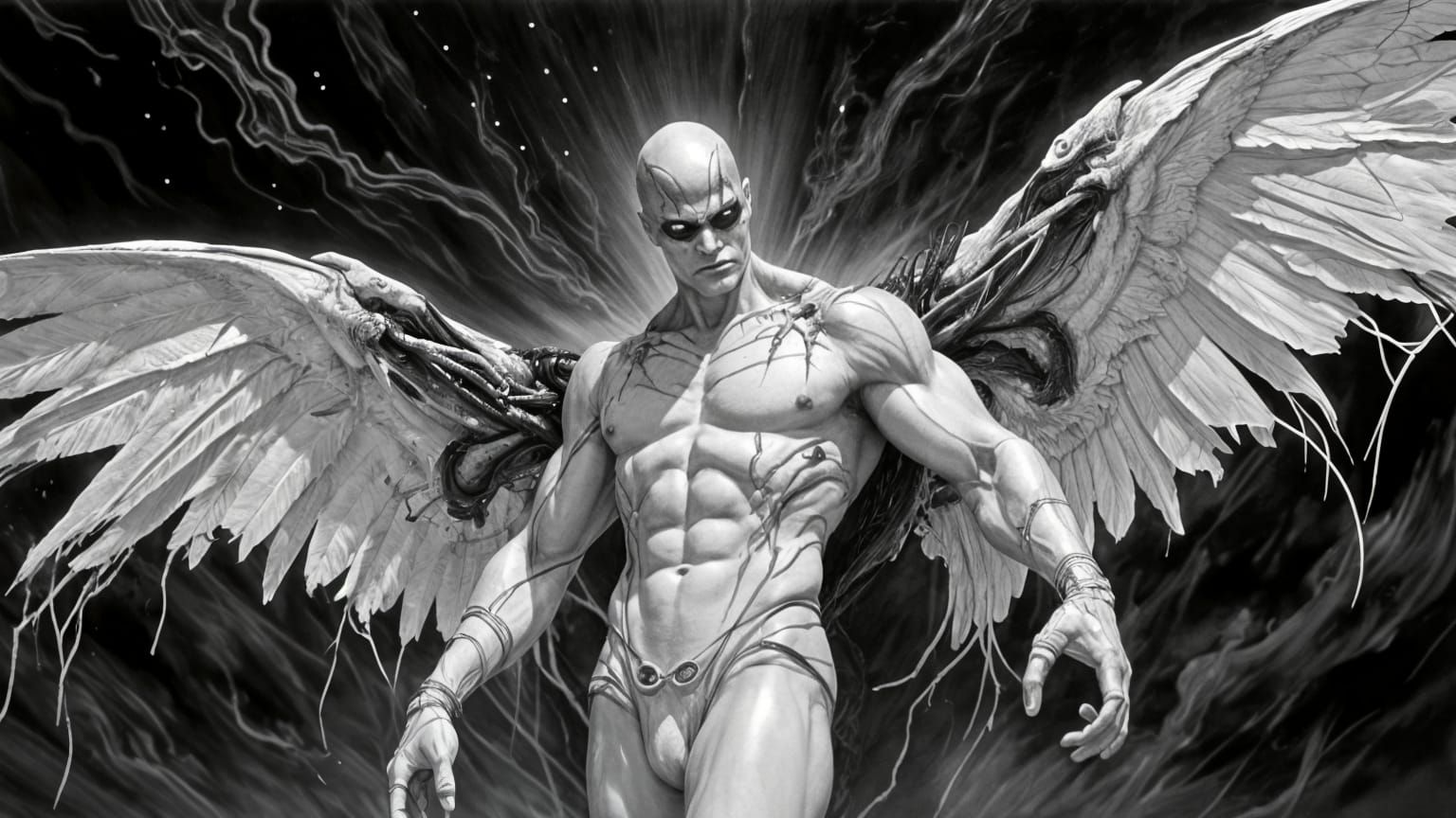 Dark Cyborg Warrior in Grotesque Bio-Mechanical World