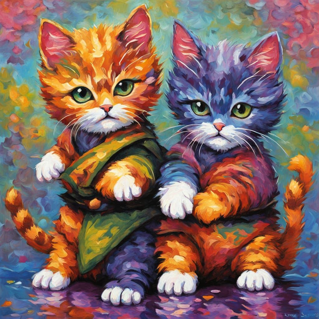 Vibrant Ninja Kittens in Neo-Expressionist Oil Painting