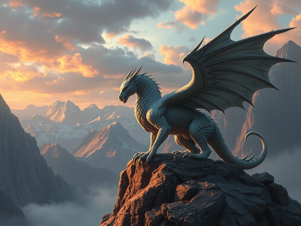 Majestic Griffin on Mountain Peak, Detailed Fantasy Art