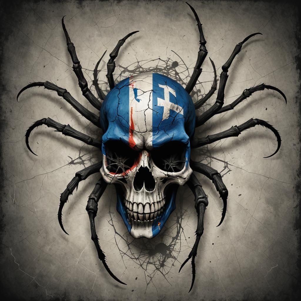 Greek Flag Skull with Spiders: Digital Art