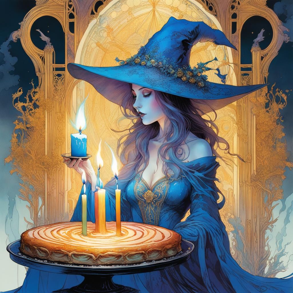 Sapphire Witch Serves Birthday Cake in Art Nouveau Style
