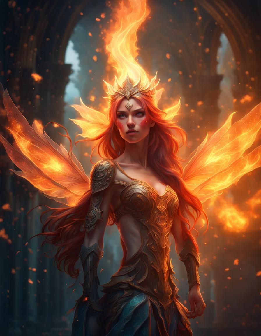 Fire Fairy Portrait in Ethereal Fantasy Art Style