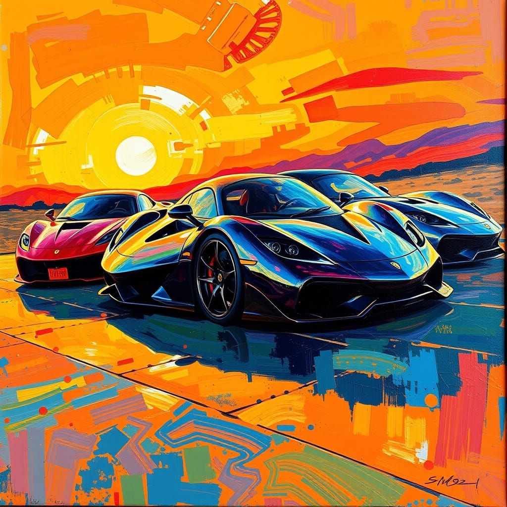 Neo-Impressionist Super Cars in Vibrant Hues