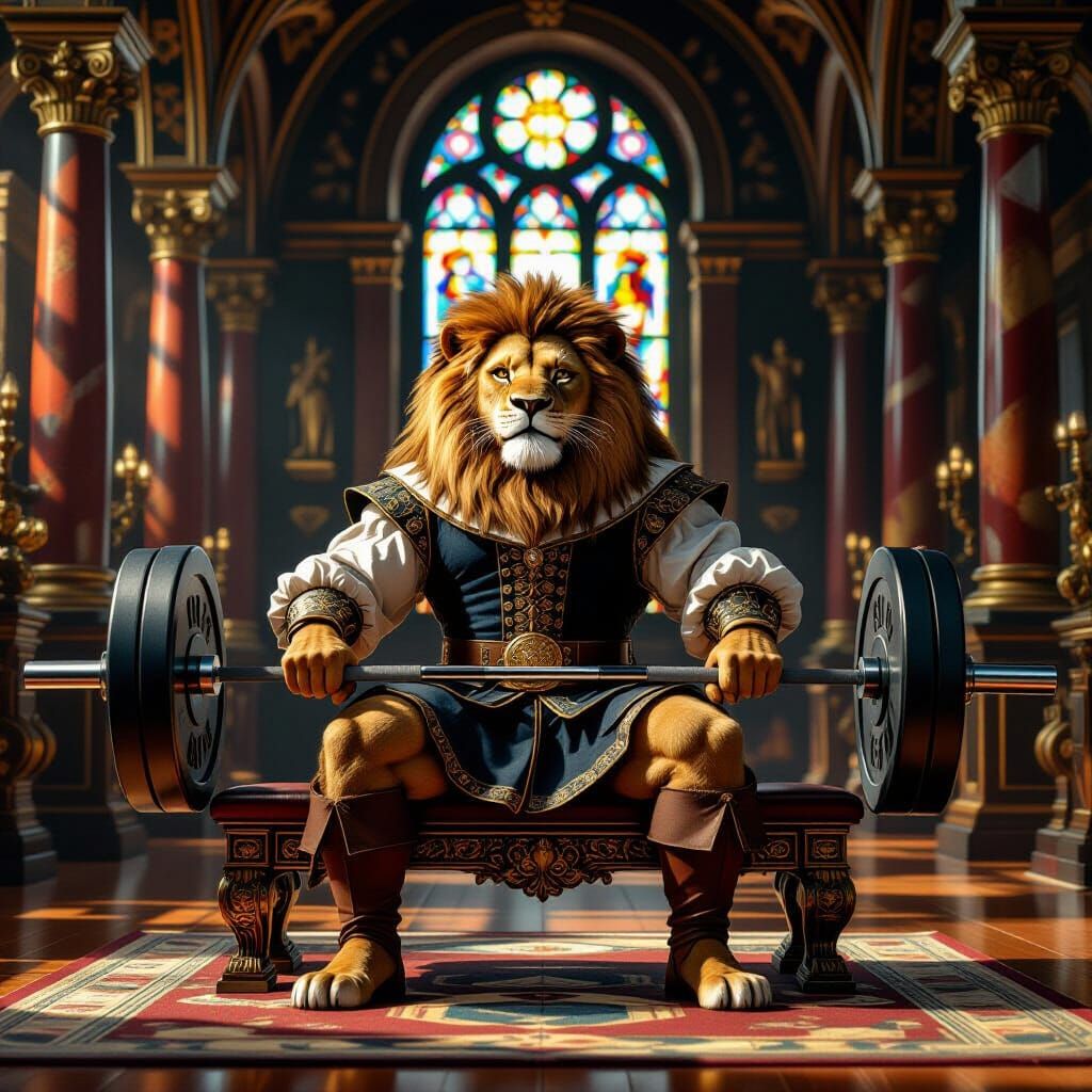 Renaissance Lion Weightlifter in Grand Hall
