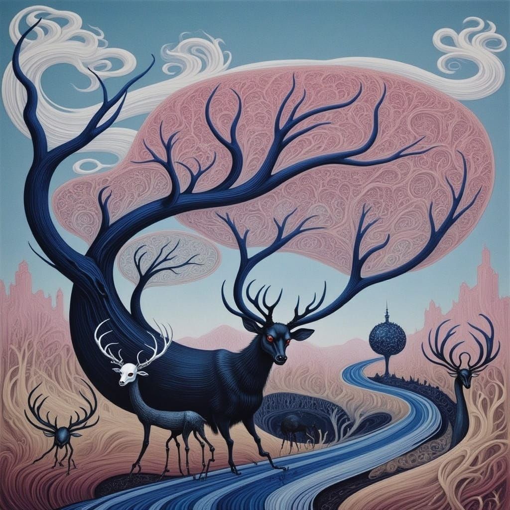 Haunted Tree in Ethereal Watercolor Landscape